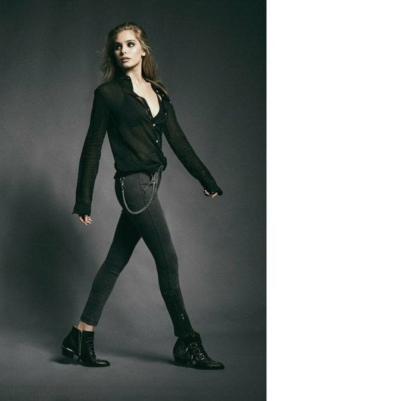 FOR4 Women's sz 26 Gray Iris Chain Ankle Zip Crop Mid-Rise Stretch Skinny Jeans - Picture 12 of 12